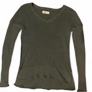 Hollister Dark Olive V-Neck Sweater